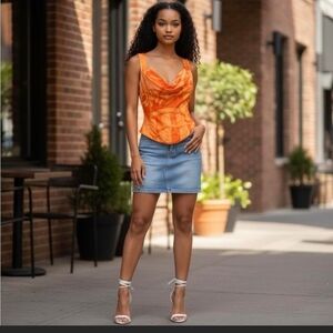 💖🔥 RARE! Miaou Imogene Corset Top | Orange Abstract/Toile Print | Size S 🔥💖